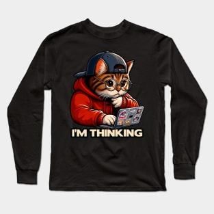 I'm Thinking meme Tabby Cat Long Sleeve T-Shirt